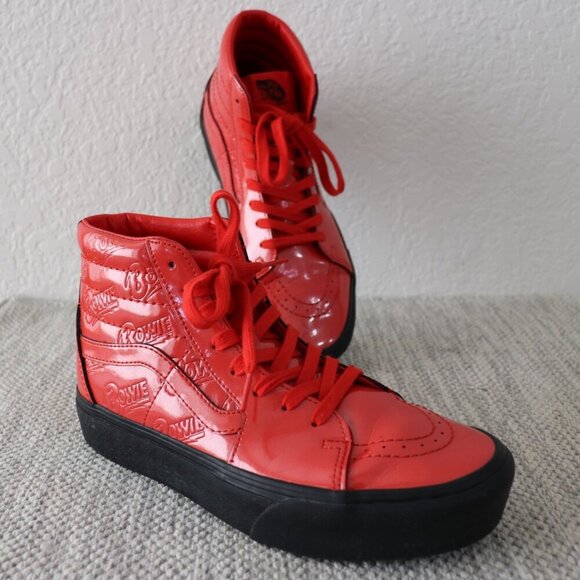 Vans x David Bowie Sk8-Hi Red Patent Leather High Top Sneakers Women 9 / Men 7.5 - Picture 12 of 14